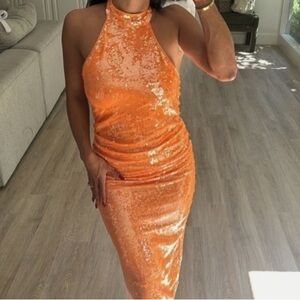Caroline Constas Sequin Halter Orange Dress- brand new with tags